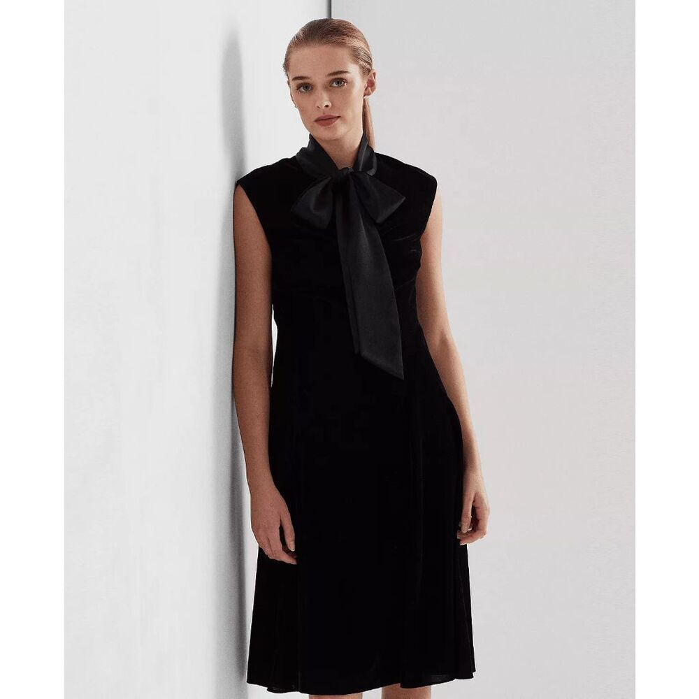 LAUREN Ralph Lauren Women's Tie Neck Velvet Dress - Black 6
